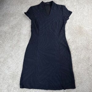 J. McLaughlin Black Textured Knit Sheath Midi Dress Stretchy Career Size Small